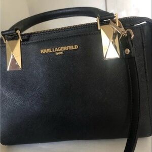 Karl Lagerfeld Black Satchel with Gold Accents